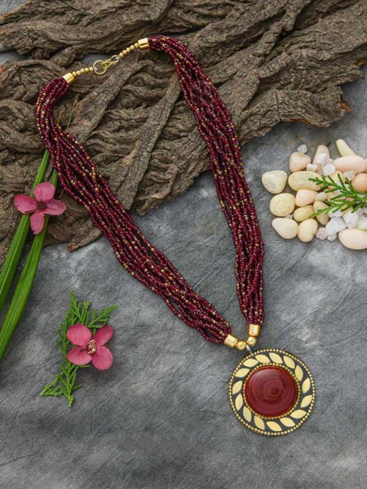 Maroon Beads Multi Colored String Necklace at best price in New Delhi