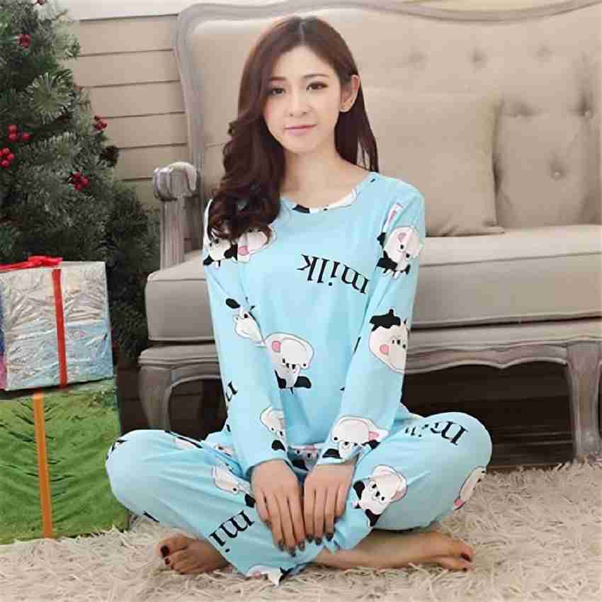 DR Brand Women Printed Light Blue Top Pyjama Set Price in India