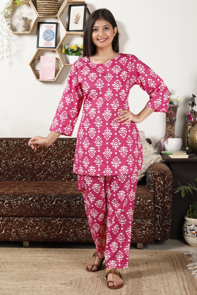 BHAAVI FASHION Women Printed Pink Night Suit Set Price in India