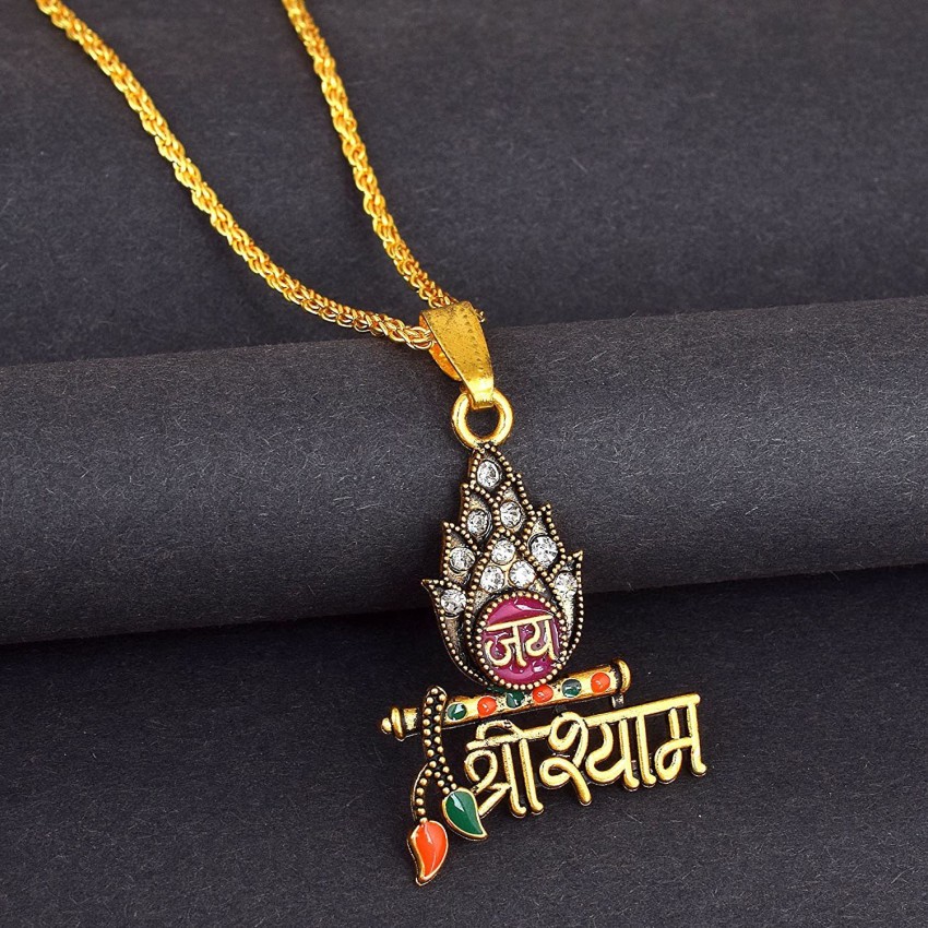 Morir Micron Gold Plated Brass Khatu Shyam Ji Shyam Baba Chain Necklace Gold-plated Brass Pendant