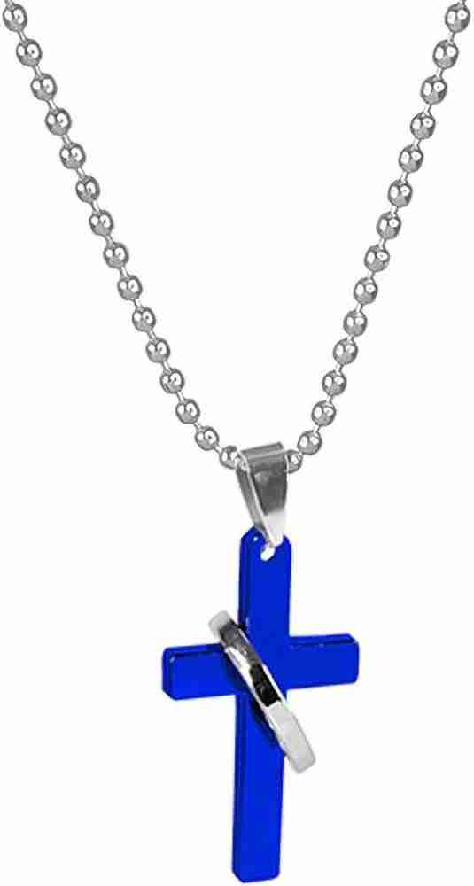 Uniqon Small Size Blue Holy Jesus Christ Cross Isa Masih Ring