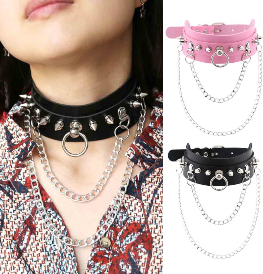 Big Spikes Choker Leather Collar Metal Punk Necklace For Women Men