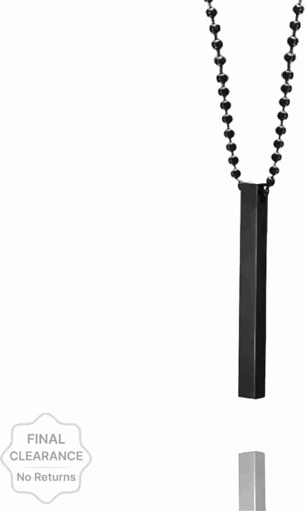 Stylish Silver- Black 3d Vertical Bar Cuboid Stick Locket Pendant Necklace  Silver, Rhodium Alloy Locket Set