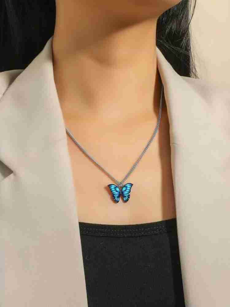 AVR JEWELS Pretty Blue butterfly Neck pendant for women and girls