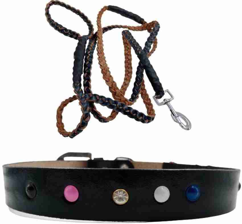  Leather Dog Collar and Leash Set, Check Pattern Dog