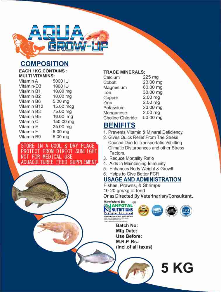 Buy Aqua Grow Up Mineral Mixture for Fish & Shrimp Aquaculture Feed  Supplements Anfotal Nutritions (1 Kg Hpm Jar) Online at Low Prices in India  