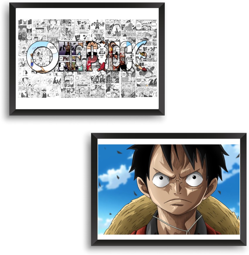 SET OF 4 ANIME POSTER FRAME  LUFFY ONE PIECE  Black Framed Wall Poster  For Home And Office With Frame 12696 Photographic Paper  Decorative  Abstract Nature Pop Art Abstract Minimal