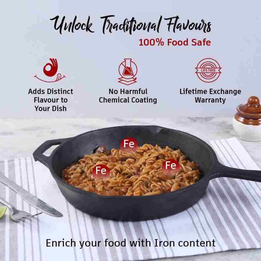 TRILONIUM Cast Iron Skillet / Fry Pan / Sleek / Pre-Seasoned / 12 inches /  Induction Compatible