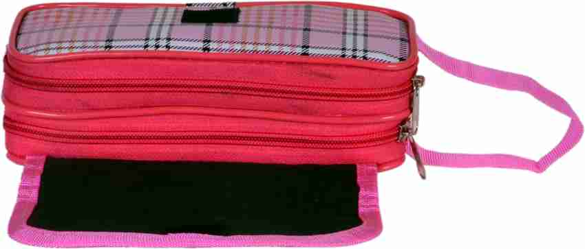 Checkered Zipper Makeup Bag Pink and Red