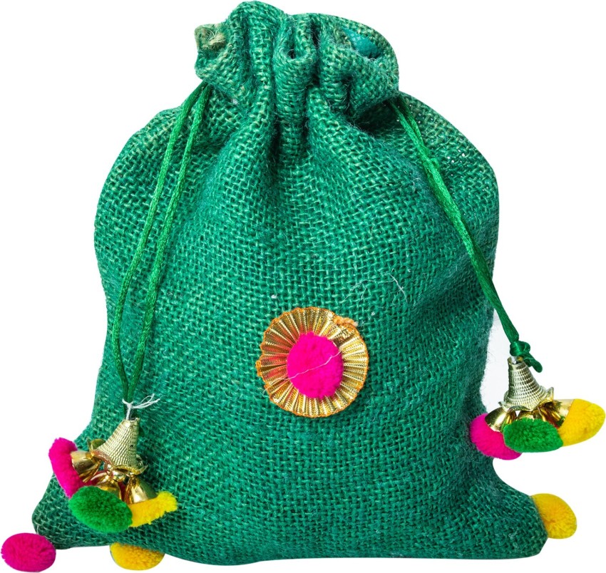 Handmakers Red Yellow Velvet with Eco Fabric Potli bags for