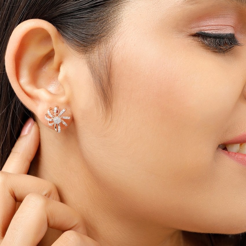 Mia by Tanishq 14 KT Rose Gold Floret Diamond Stud Earrings