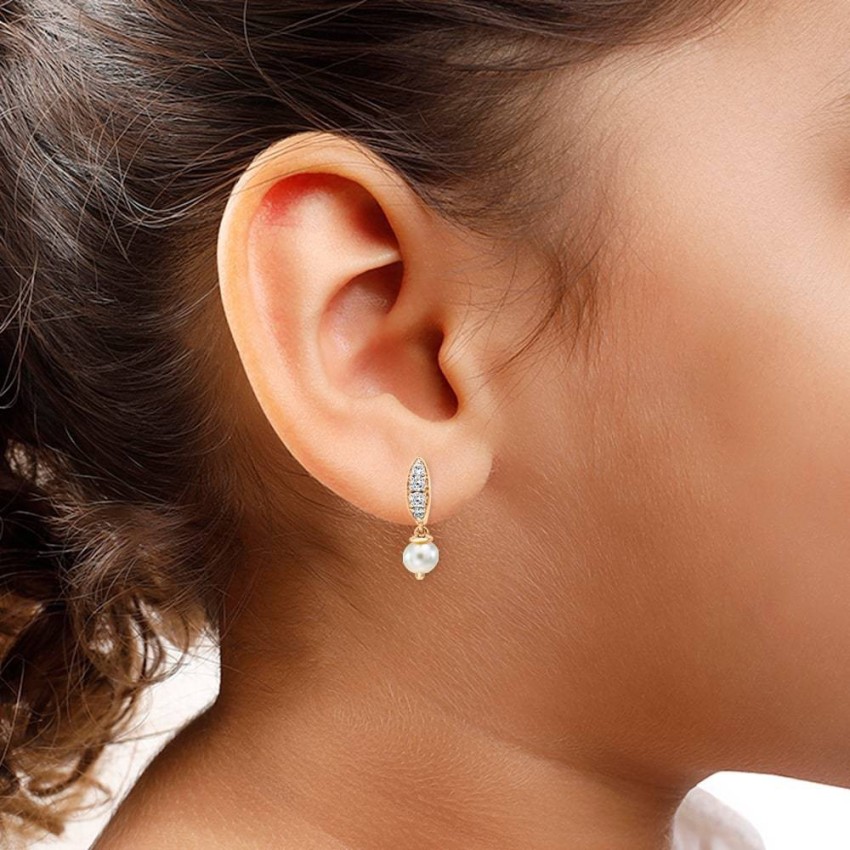 Mia by Tanishq 14KT Yellow Gold Diamond and PearlDrop Earrings for Women   Amazonin Fashion