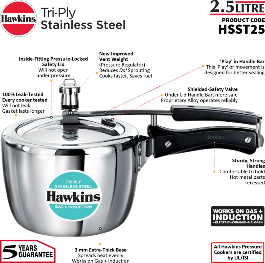 Buy Hawkins Stainless Steel 2 L Induction Bottom Pressure Cooker (HSS20)  Online at Best Price