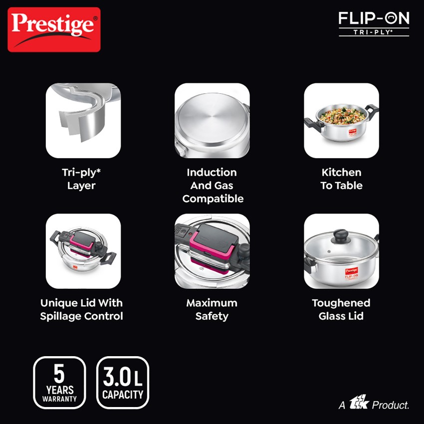 Buy Prestige Svachh Flip-on Stainless Steel Spillage Control Pressure Cooker  with Glass Lid, (Silver) Online