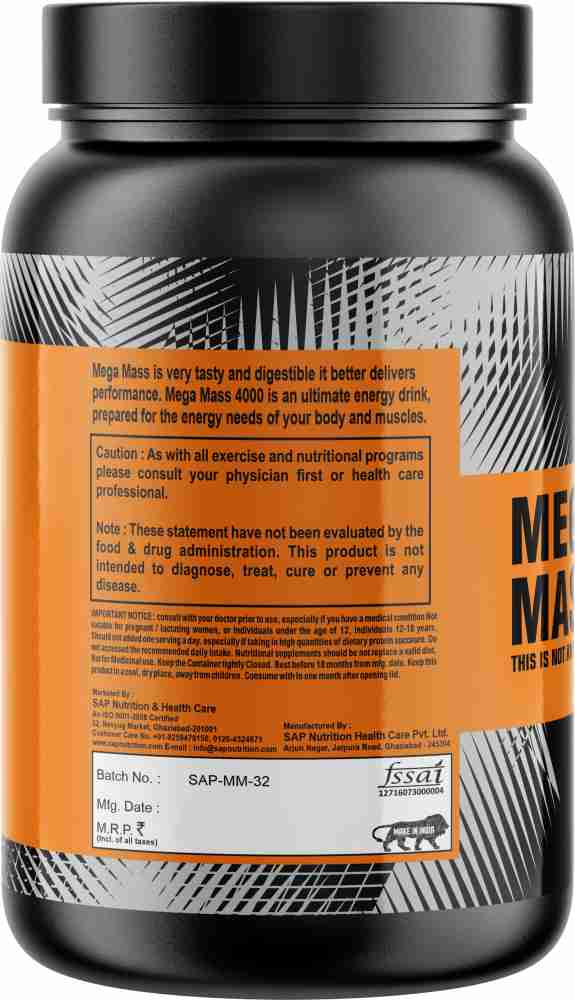 SAP Nutrition Mega Mass 4000 Chocolate Flavor 1kg Weight Gainers/Mass  Gainers Price in India - Buy SAP Nutrition Mega Mass 4000 Chocolate Flavor  1kg Weight Gainers/Mass Gainers online at