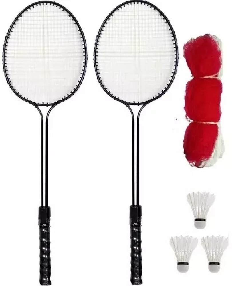 Addiction Badminton kit racquets set of 2 pcs with 3 FEATHER shuttlecock NET combo set Badminton Kit