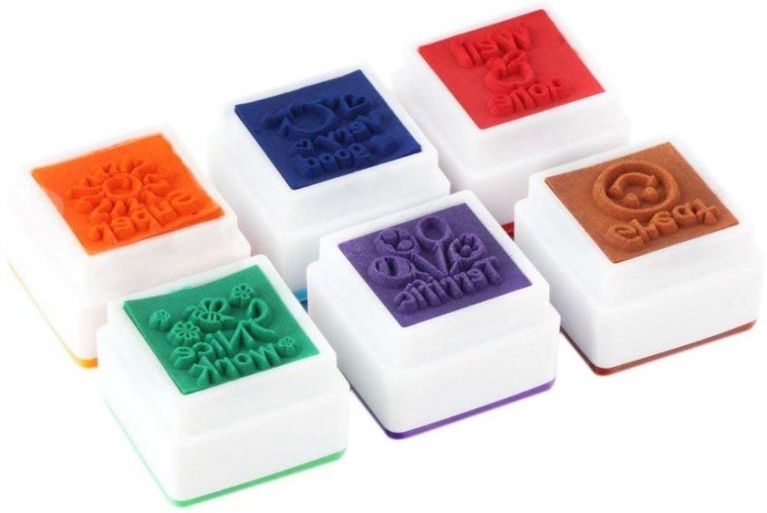 6pcs Cute Cartoon Kids Stamp Set Teachers Self Inking Praise