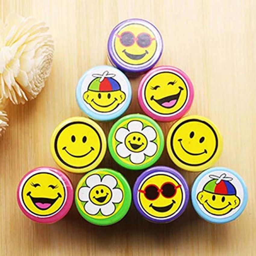 10pcs Stamps Cartoon Smiley Face Kids Self-ink Stamps Children Toy For  Scrapbooking Seal Stamper DIY