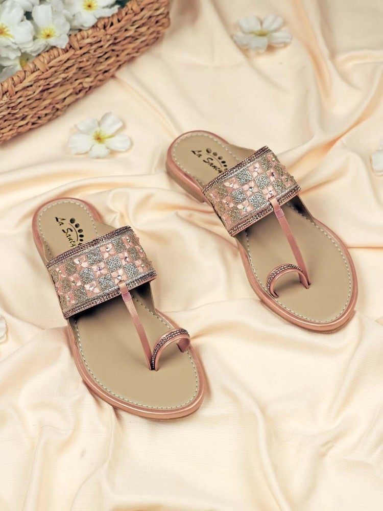 Buy LaSancy Embroidered Slip-on Ethnic Flats, Toe-Ring Festive Chappals, Women's Fashion Sandals