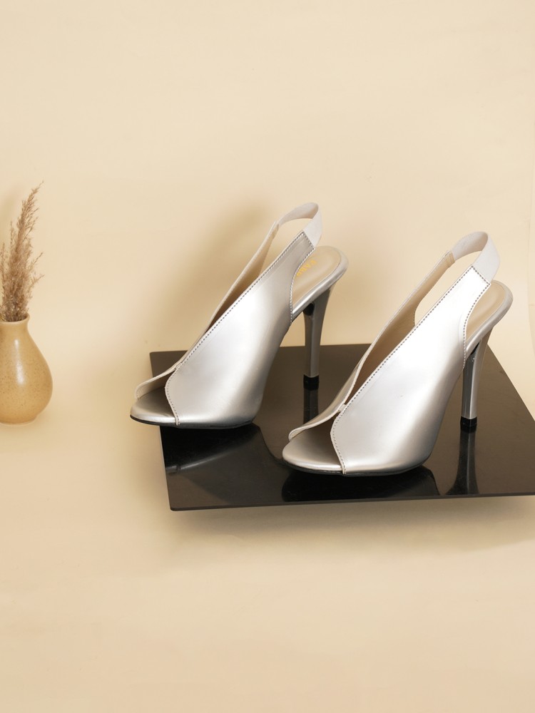 Fabbhue Embellished Strappy Block Heels For Women (Silver, 3)