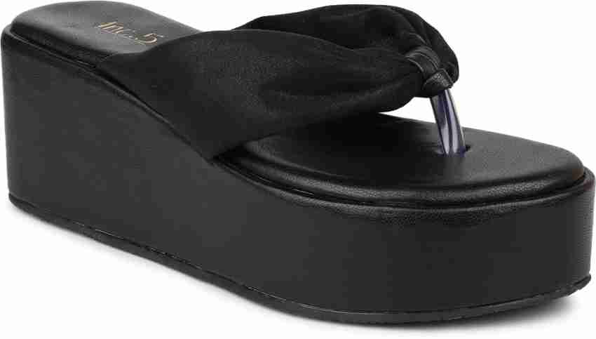 Womens black wedge online flip flops