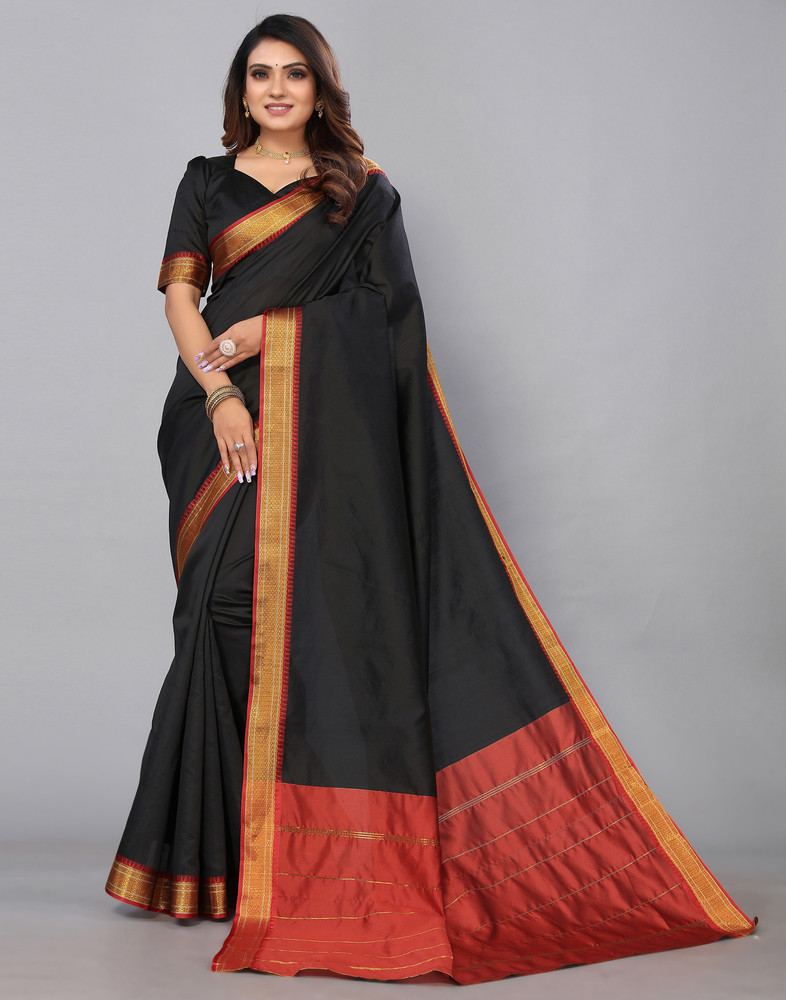 Black Colored Cotton Sarees in Plain or Combination Styles From Rs.1499