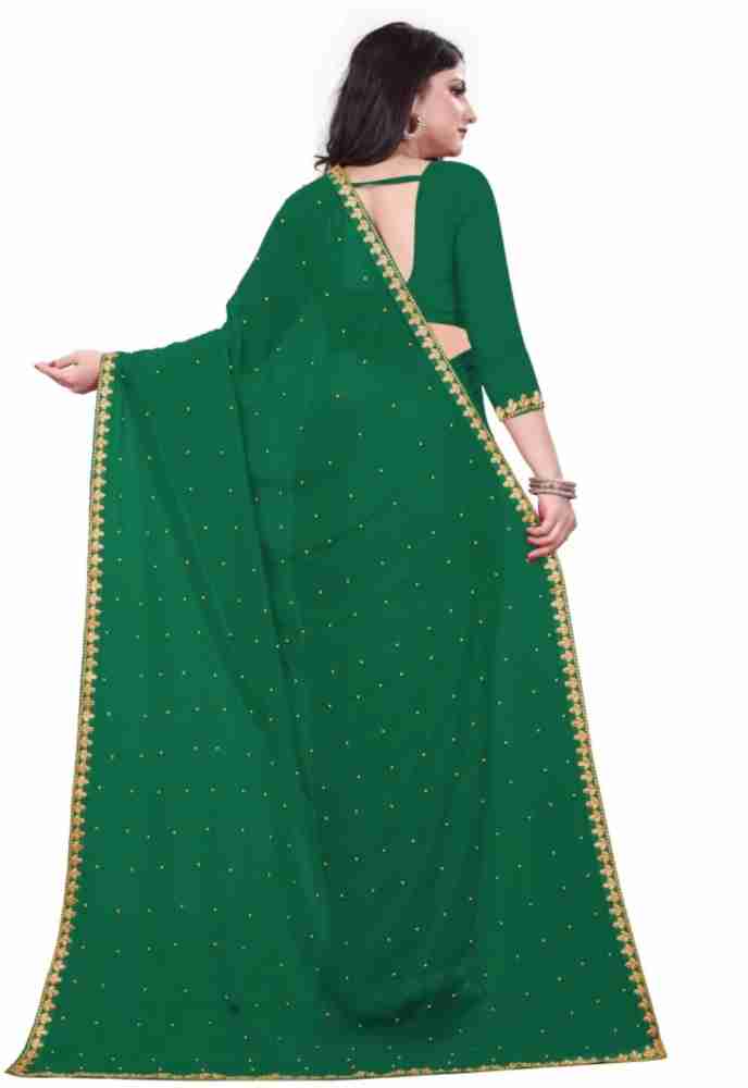 Buy Samah Embellished, Dyed, Solid/Plain Bollywood Net Dark Green