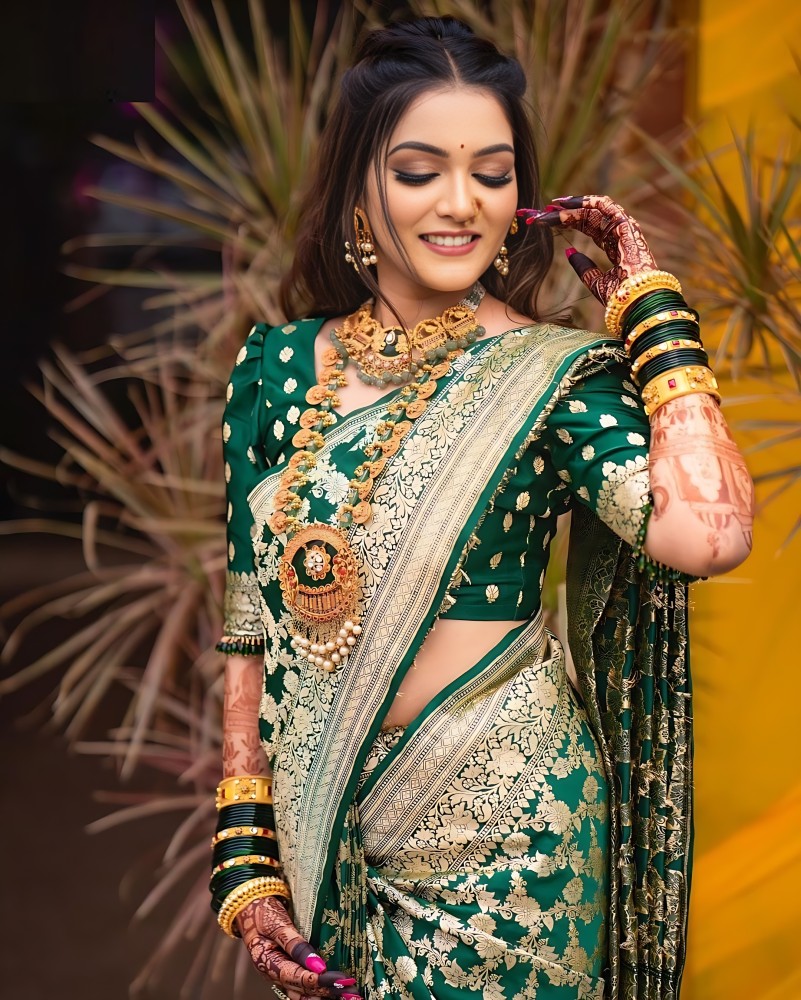 Attractive Green Cotton Silk Saree With Flaunt Blouse Piece – LajreeDesigner