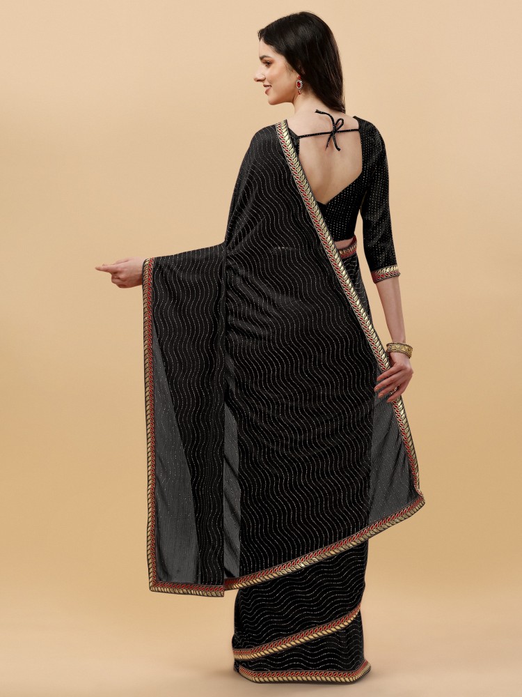 Buy DIVYASHAKTI FASHION Embellished Leheria Silk Blend Black Sarees Online  @ Best Price In India