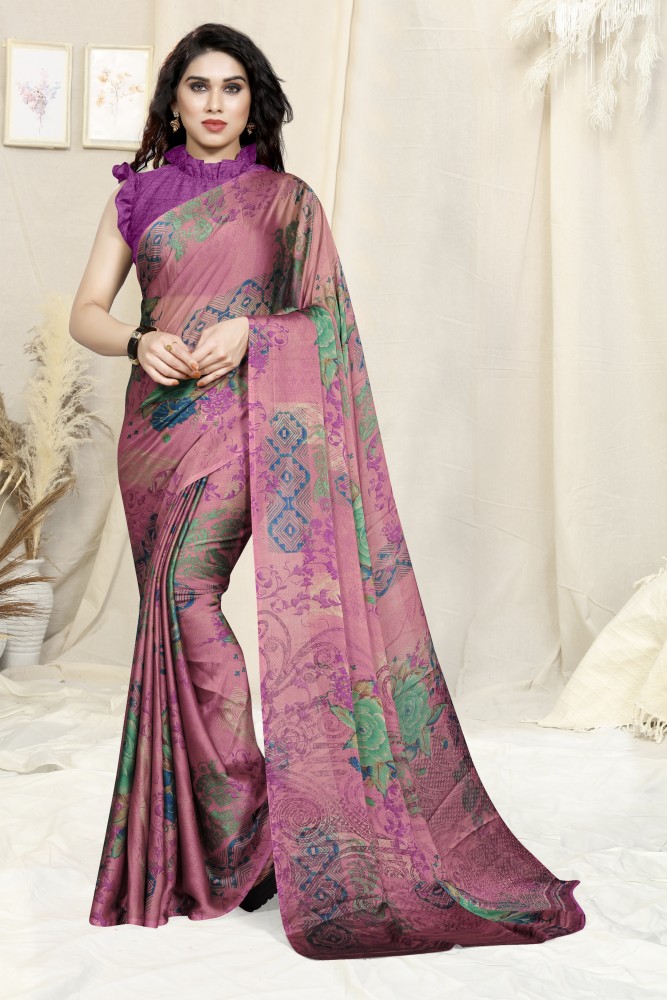 Georgette Saree with Embroidered,printed,lace border in Black - SR24298