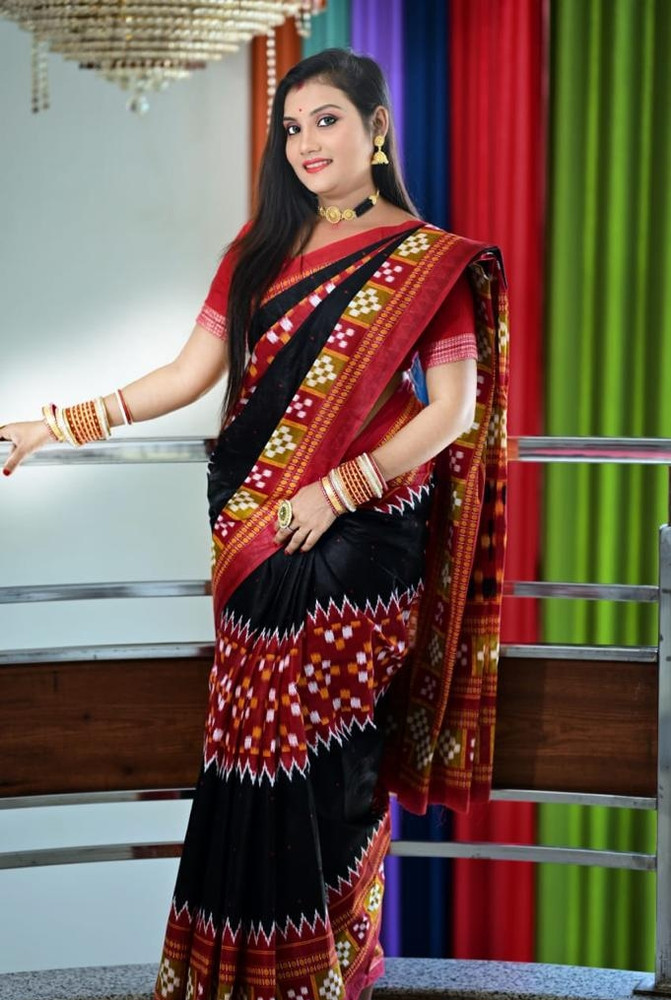 Buy Blue-Red Handloom Sambalpuri Ikat Cotton Saree Online at Jaypore.com