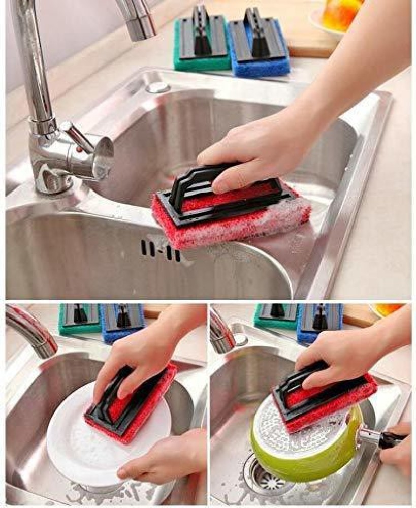 Bathroom Brush with abrasive scrubber for superior tile cleaning (Green)