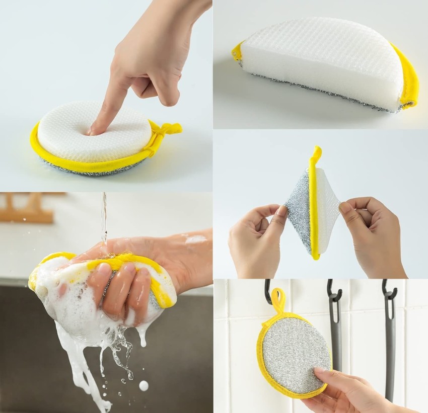 Double Sided Dishwashing Sponge Brush Pot Nylon Silk Sponge Wipe