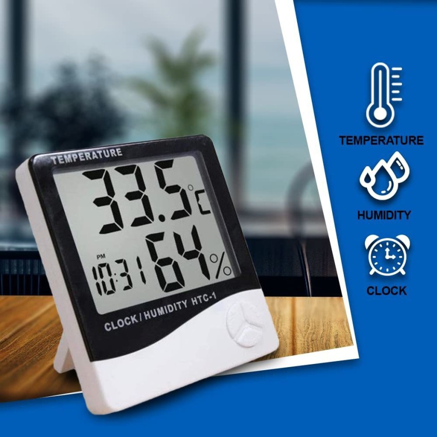 SWADESI BY MCP Digital Room Thermometer Hygrometer Indoor Weather Station  For Home, Bedroom LCD Outdoor/Indoor Room Thermometer Hygrometer with Clock  Time Humidity Monitor Thermometer - SWADESI BY MCP 