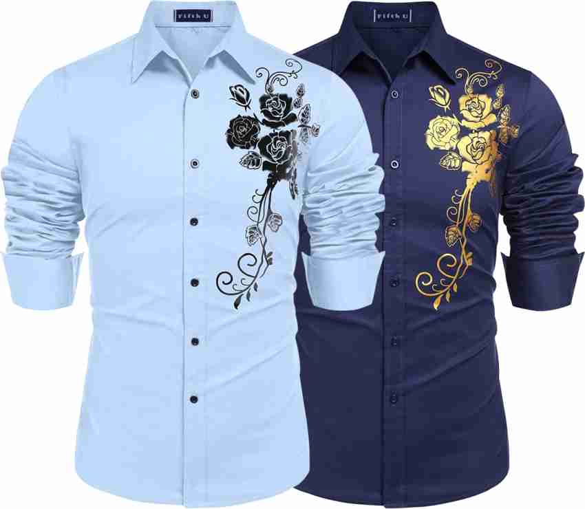 Cotton Printed Flower Design Shirts, Full sleeves