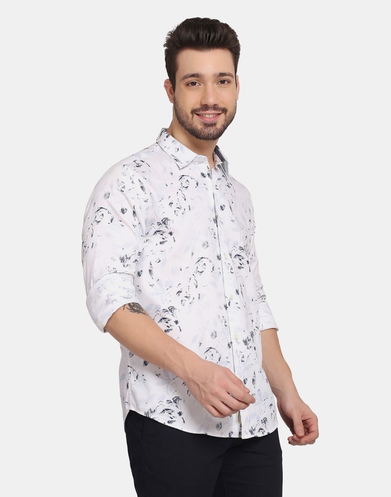 Blackberrys White Cotton Slim Fit Printed Shirt