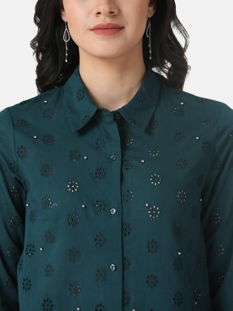 Kazo Green Embellished Casual Shirt