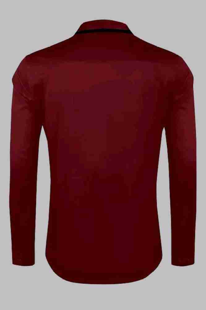 Red Solid Casual Full Sleeves Polo Neck Men Regular Fit T-Shirt