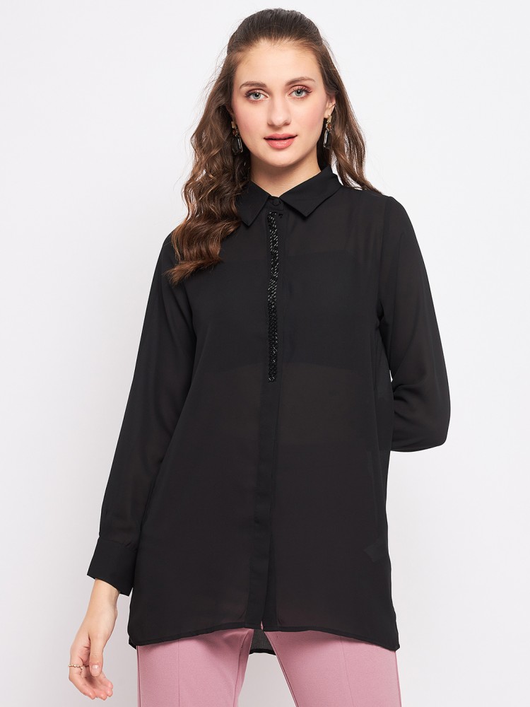 Buy Madame Womens Embellished Casual Shirt (Black_X-Large) at