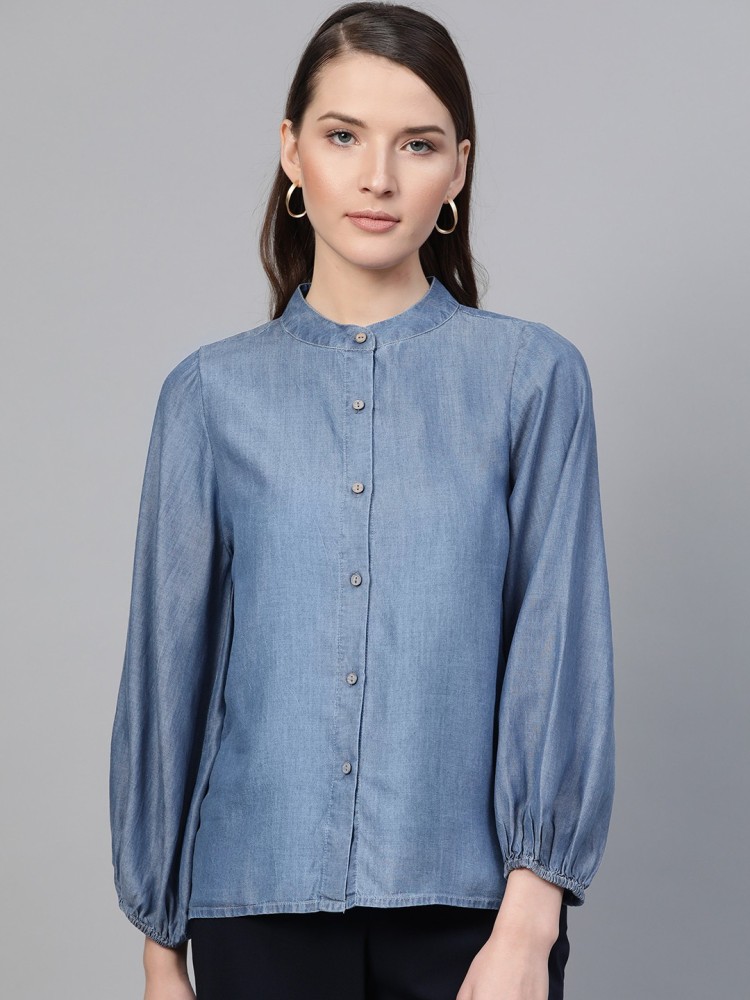 Buy Women Blue Front Flap Denim Shirt Dress Online at Sassafras