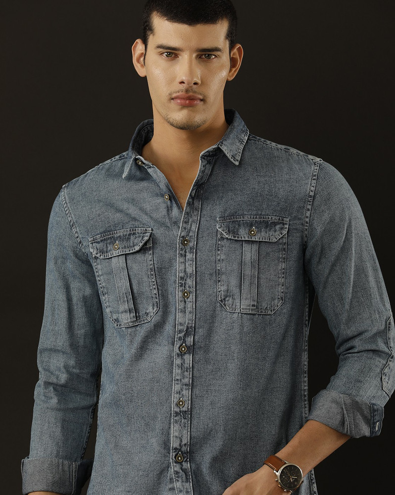 Aggregate more than 146 mens grey denim shirt super hot noithatsi.vn