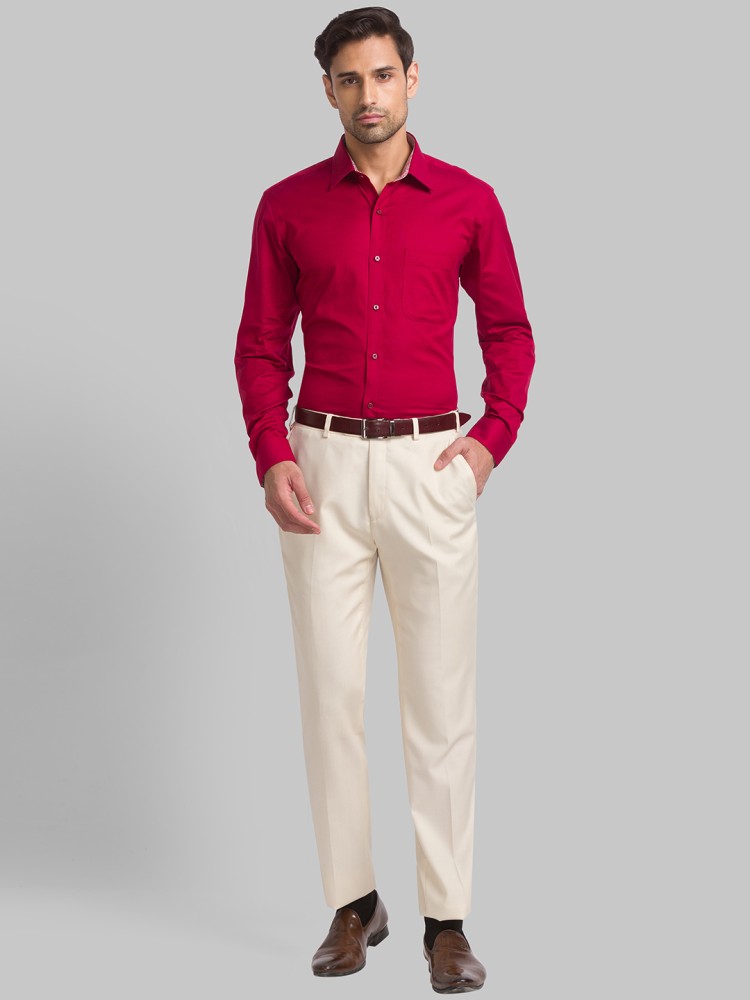 Ruby Red Linen Shirt With Print Detailing on Neck, Sleeve & Placket (S –  archerslounge