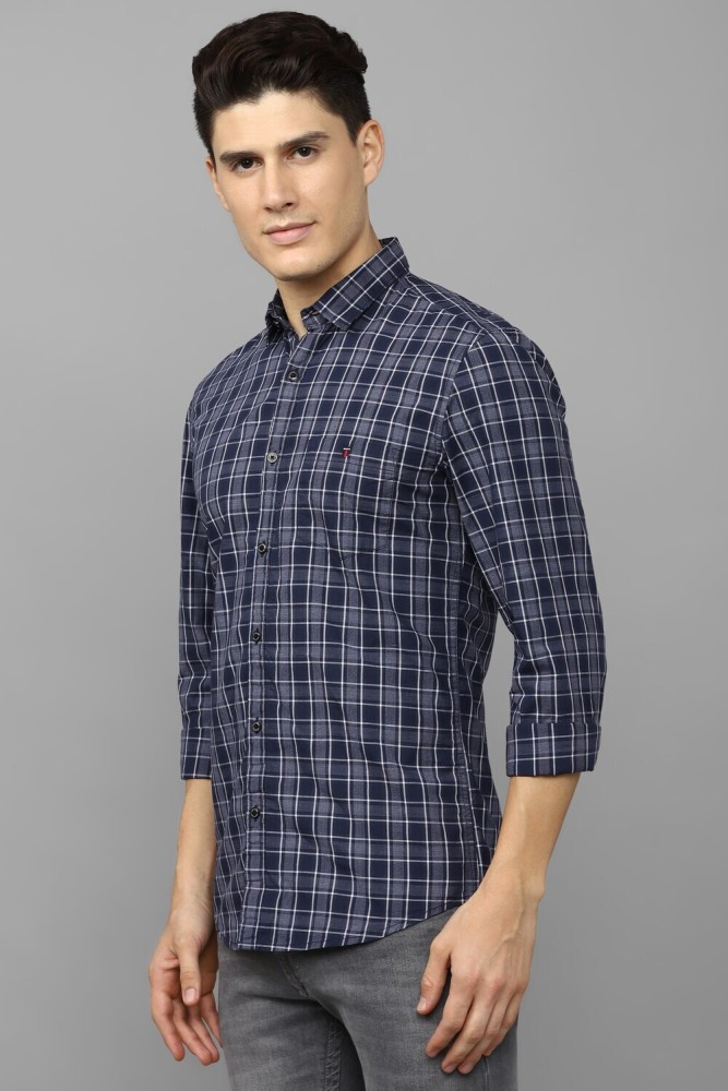 Buy Louis Philippe Sport Navy Cotton Slim Fit Checks Shirt for