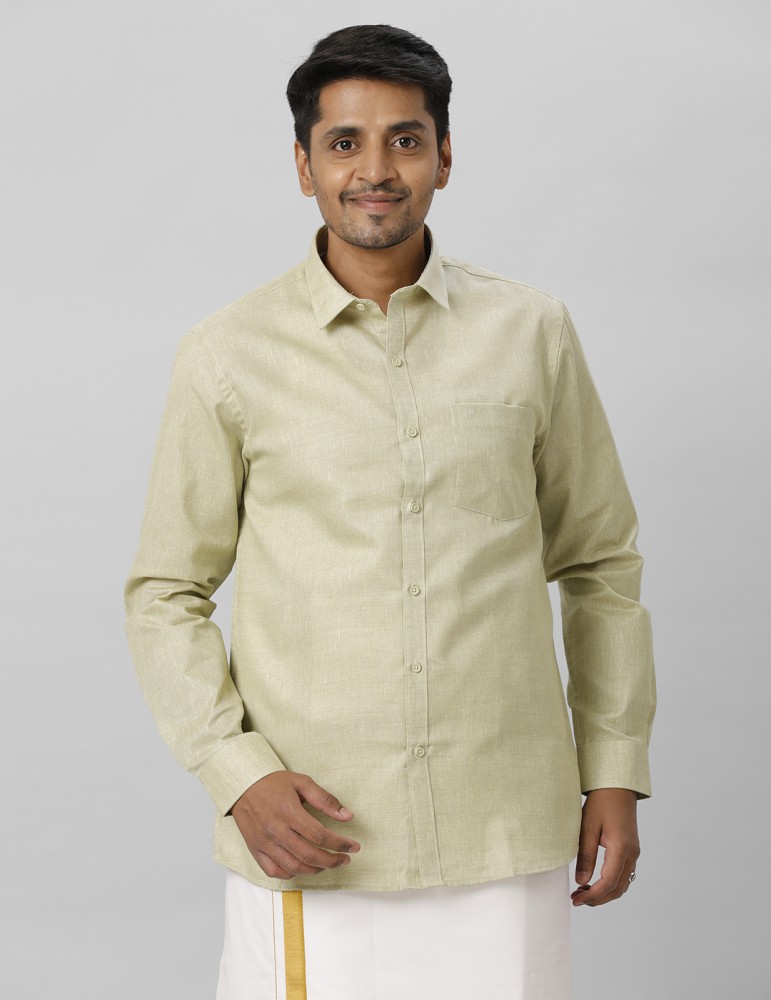 Green Shirt, Traditional Indian Top Shirt Solid Color Men's