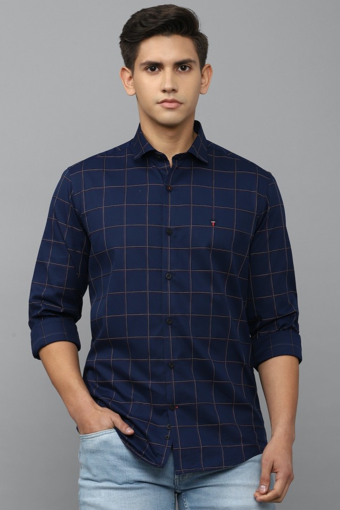 Louis Philippe Men Button Up Shirt Size 40 CM Blue White Checkered