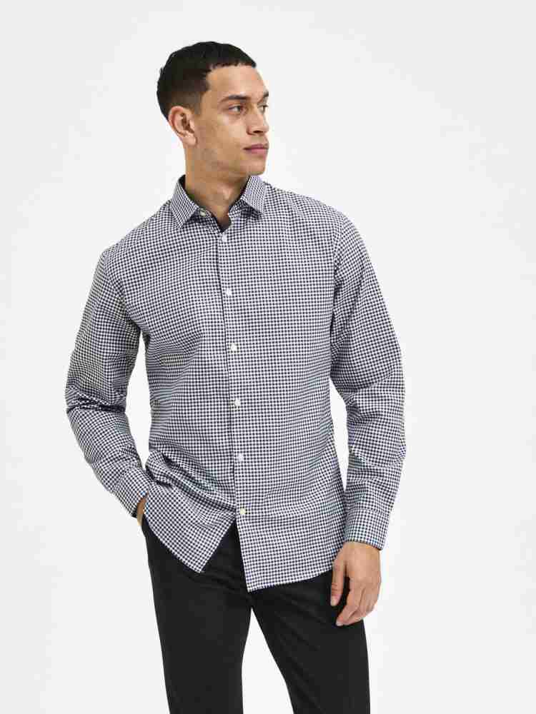 SELECTED HOMME Men Checkered Casual Dark Blue Shirt - Buy SELECTED