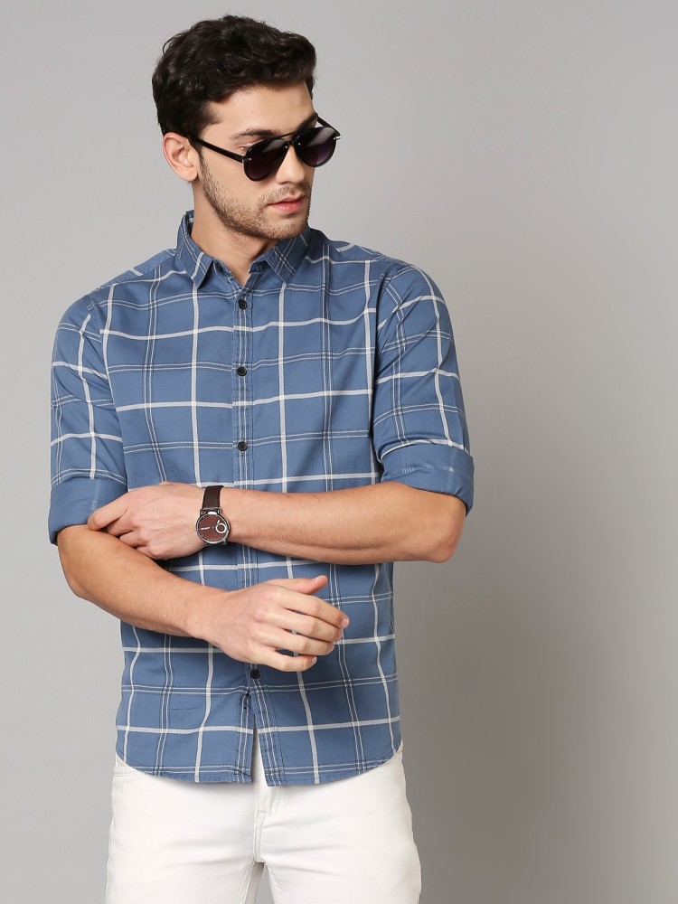 Dennis Lingo Men Checkered Casual Blue Shirt - Buy Dennis Lingo