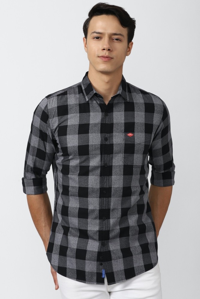 VAN HEUSEN Men Checkered Casual Grey Shirt - Buy VAN HEUSEN Men