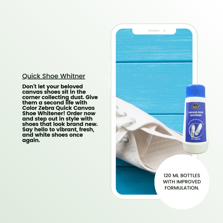 Quick Canvas Shoe Whitener, Pack of 2 (2 x 120 ML), Improved Formulation  Canvas Shoe Liquid Polish Price in India - Buy Quick Canvas Shoe Whitener