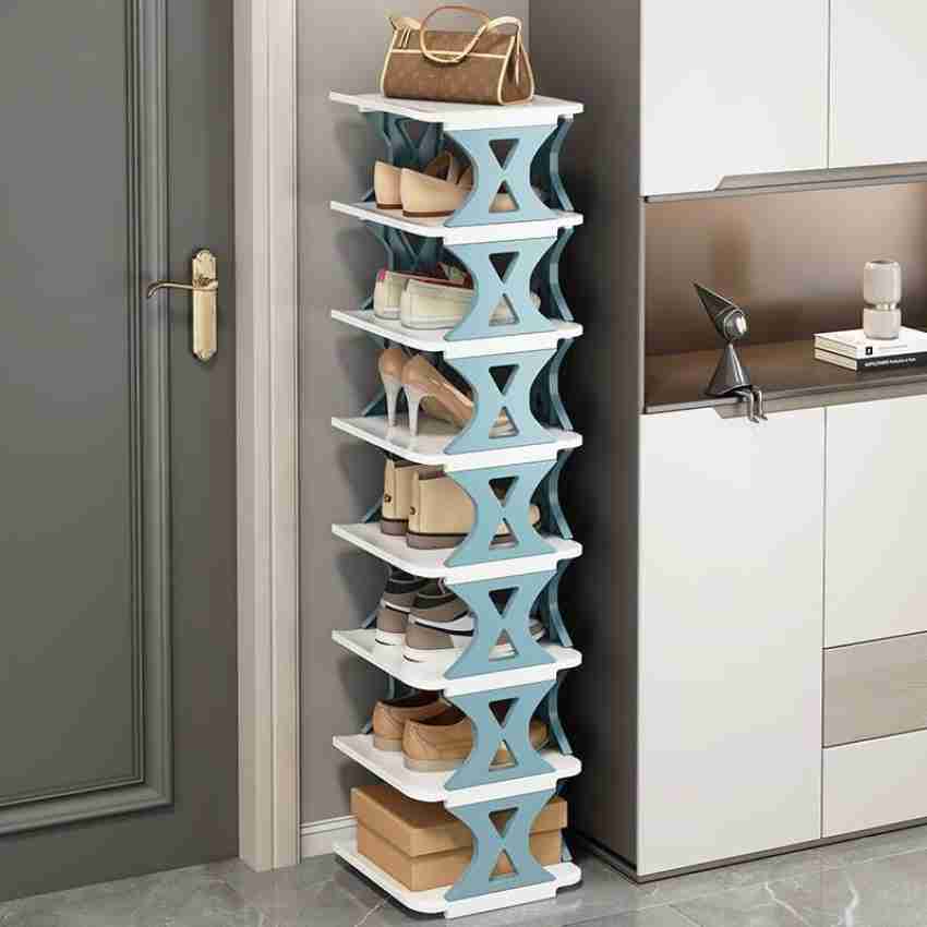 VASAGLE 7 Tier Vertical Shoe Rack, Narrow Shoe Storage Organizer with  Hooks, Slim Wooden Corner Shoe Tower Rack, Robust - AliExpress